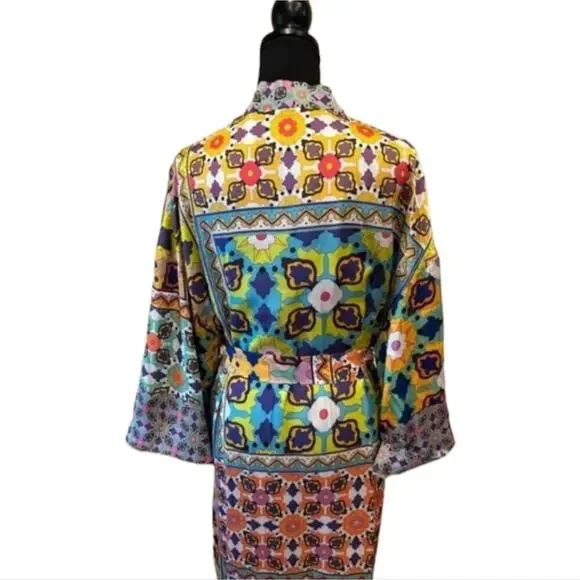 ZARA Printed  Belted Long Line‎ Open Front Kimono Robe Sz XS S M NEW! - Picture 4 of 16